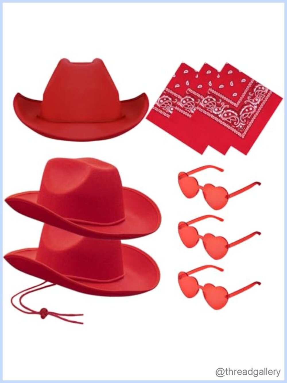 Felt Cowgirl Hat Set with Bandanas & Heart Sunglasses Cosplay Party